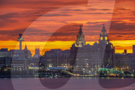 Liverpool Waterfront at sunrise with amazing sky, Liverpool, Merseyside.