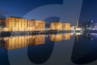 The Albert Dock reflected at night, Liverpool, Merseyside