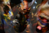 Comparsas or street dances at the village of Yahuche where people disguise as mythical creatures