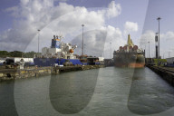 Cargo Ships in the Gatun Locks, Panama Canal, Panama
