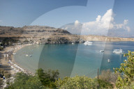 View over Lindos beach, Lindos, Rhodes, Greece