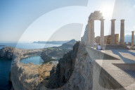 View over St Pauls Bay from the Acropolis of Lindos, Rhodes, Greece