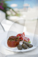 Greek Food - Stuffed peppers and Dolmades, Ialyssos, Rhodes, Greece
