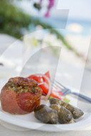 Greek Food - Stuffed peppers and Dolmades, Ialyssos, Rhodes, Greece