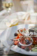 Cypriot Village Salad served with pitta bread and white wine, Cyprus