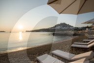 View over Lindos beach at sunrise, Lindos, Rhodes, Greece