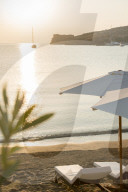 View over Lindos beach at sunrise, Lindos, Rhodes, Greece