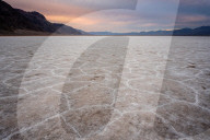 Wide Angle Closeup of White Salt Flats during sunset near Salt Lake City, Utah