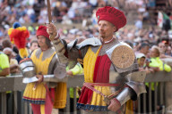 At the pageant that precedes the Palio race, representatives of each neighbourhood parade in traditional costume.