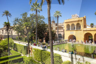 The Mercury Fountain in the JardÃ­n del Estanque Gardens of the Real Alcazar palace Seville Spain Seville Andalusia Spain Europe