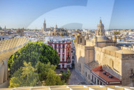 Seville Skyline of cathedral and city rooftops from the Metropol Parasol Seville Spain Seville Andalusia Spain EU Europe