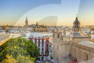 Seville Skyline of cathedral and city rooftops from the Metropol Parasol Seville Spain Seville Andalusia Spain EU Europe