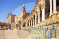 Ceramic tiles in the alcoves and arches of the Plaza de EspaÃ±a Maria Luisa Park Seville Spain Andalusia Spain EU Europe
