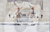 Evzone soldiers performing change of guard, Athens, Greece, Europe,