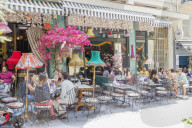Bar and cafe terraces in Plaka district, Athens, Greece, Europe,