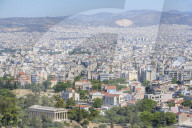 Elevated view of Temple of Hephaestus and the city of Athens, Athens, Greece