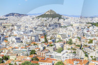 high angle view of athens city centre, Athens, Greece, Europe,