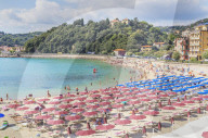 Beach, elevated view, Lerici, La Spezia district, Liguria, Italy,