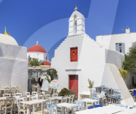 Outdoor restaurant, Mykonos Town, Mykonos, Cyclades Islands, Greece