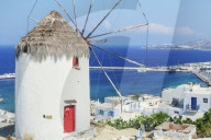 Boni's Windmill overlloking Mykonos Town, Mykonos, Cyclades Islands, Greece