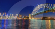 View of Harbour Bridge and Central Business District skyline, Sydney, New South Wales, Australia,