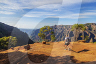 United States of America, Hawaii, Kauai island, hiker at Waimea Canyon state park