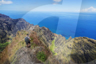 United States of America, Hawaii, Kauai island, Kokee state park, Napali coast, hiker