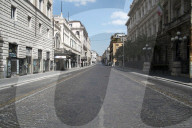 Via Nazionale, deserted due to the 2020 Covid-19 lockdown restrictions, Rome, Italy