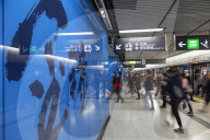 People on Admiralty MTR Station platform, Admiralty, Hong Kong Island, Hong Kong