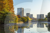 Skyscrapers of Marunouchi and moat of Imperial Palace, Tokyo, Japan