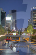 Cheonggyecheon Stream at dusk, Seoul, South Korea