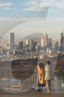 Couple on rooftop of Shibuya Scramble Square, Shibuya, Tokyo, Japan