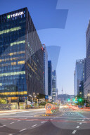 Skyscrapers and Seoul Tower at dusk, Seoul, South Korea