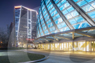 Phoenix International Media Centre at dusk, Beijing, China
