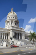 Capitol Building with Classic Old Car, Old Town, UNESCO World Heritage Site, Havana, Cuba