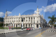 Grand Theater of Havana with Old Classic Cars, Old Town, UNESCO World Heritage Site, Havana, Cuba