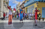 Stilt Dancers, Old Town, UNESCO World Heritage Site, Havana, Cuba