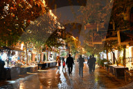 People walking in the main street at night, Old Kashgar, Xinjiang, China
