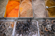 Dried frogs, snakes and spices for sale in Kashgar covered market, Kashgar, Xinjiang, China