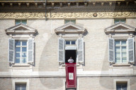 Pope Francis delivers his blessing during the Angelus noon prayer In Saint Peter's Square. Vatican City.