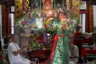 Mau Son taoist temple. Woman at taoist ceremony. Ritual of offerings. Sapa. Vietnam.