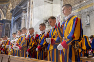 Holy Mass at the altar of the Chair of St. Peter's Basilica for the 23 new guards who will take the solemn oath. Vatican city.