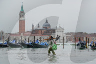 St. Mark's square during the high tide in Venice, november 2019, Venice, Italy, Europe