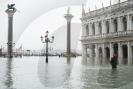 St. Mark's square during the high tide in Venice, november 2019, Venice, Italy, Europe