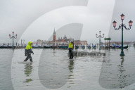 St. Mark's square during the high tide in Venice, november 2019, Venice, Italy, Europe