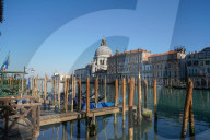 Venice Canal Grande and Salute church during Coronavirus lockdown, Venice, Italy, Europe