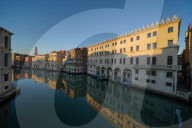 Reflections of the buildings in the calm water of the Grand Canal during Coronavirus lockdown, Venice, Italy, Europe