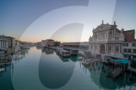 Venice railway station, Santa Maria di Nazareth church and the Grand Canal during Coronavirus lockdown, Venice, Italy, Europe
