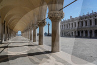 Venice Doge's Palace arcades during Coronavirus lockdown, Venice, Italy, Europe