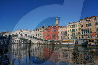 Rialto bridge on the Venice Grand Canal during Coronavirus lockdown, Venice, Italy, Europe